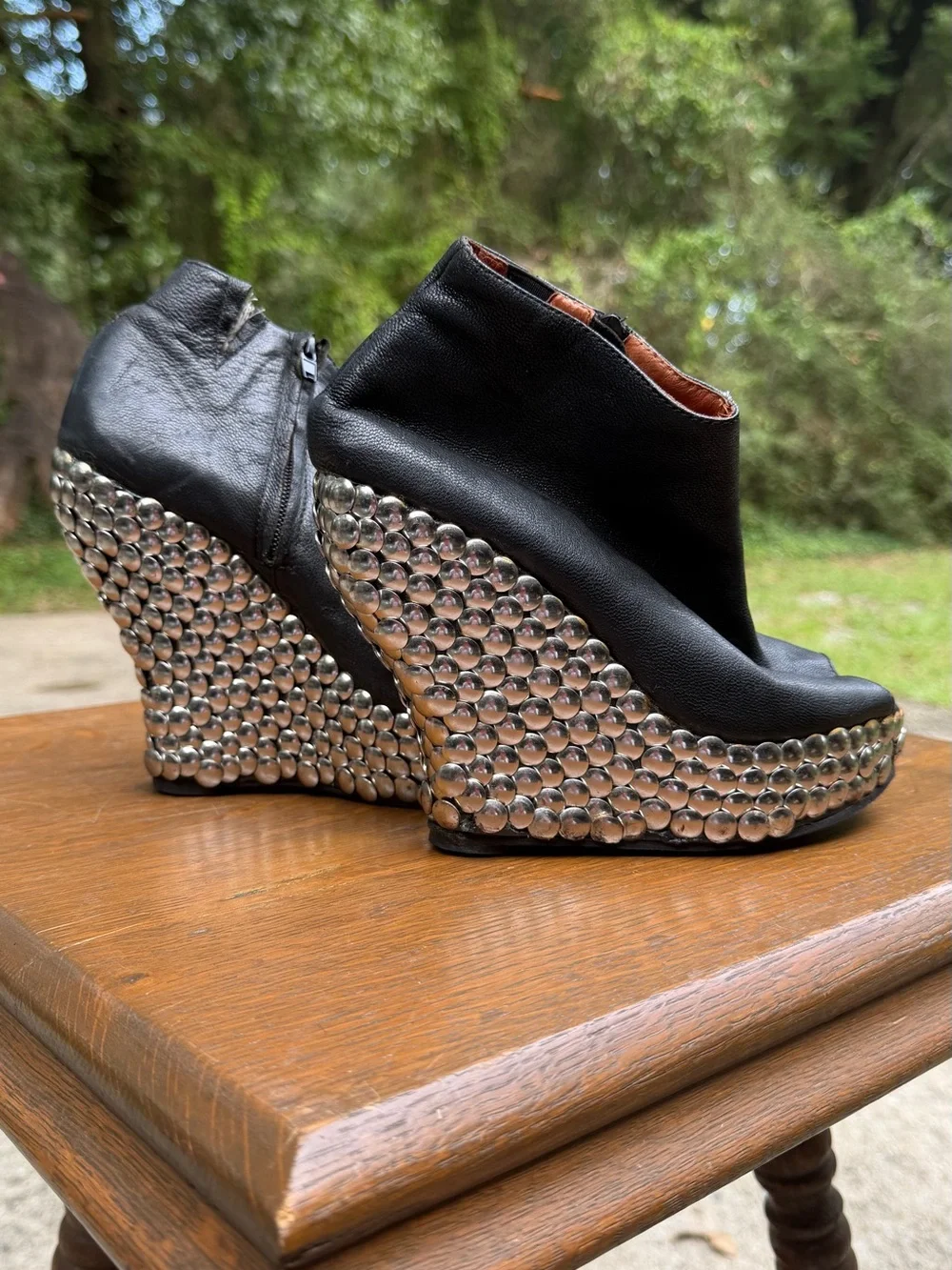Jeffrey Campbell Tick leather wedge booties 6.5 Silver Tacks